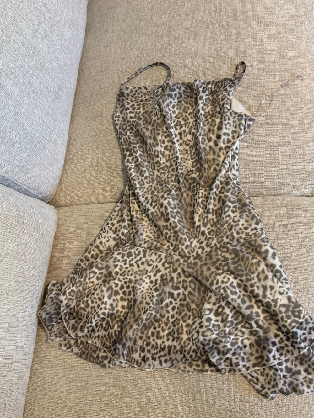 Ardene Leopard-Pattern Slip Dress in Cream and Taupe